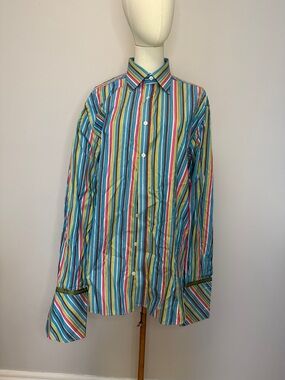 Ted Baker Striped Dress Shirt Multicolor 100% Cotton French Cuffs Size L/XL